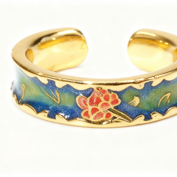 "Lake Flower" Bague ouverte en émail coloré – Inspiration artisanat chinois