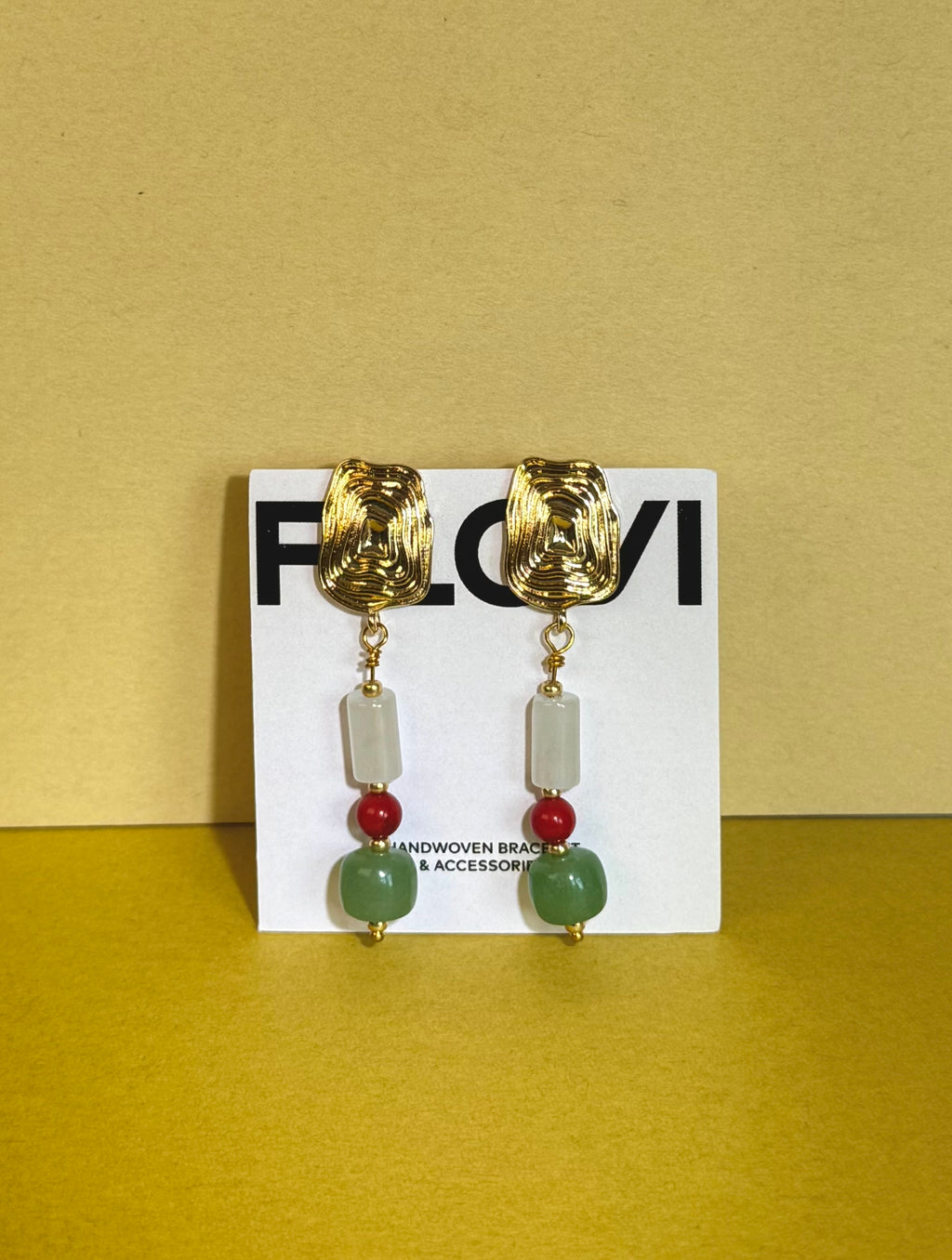 Boucles d’oreilles "Cerise et Bananier" jade et agate rouge