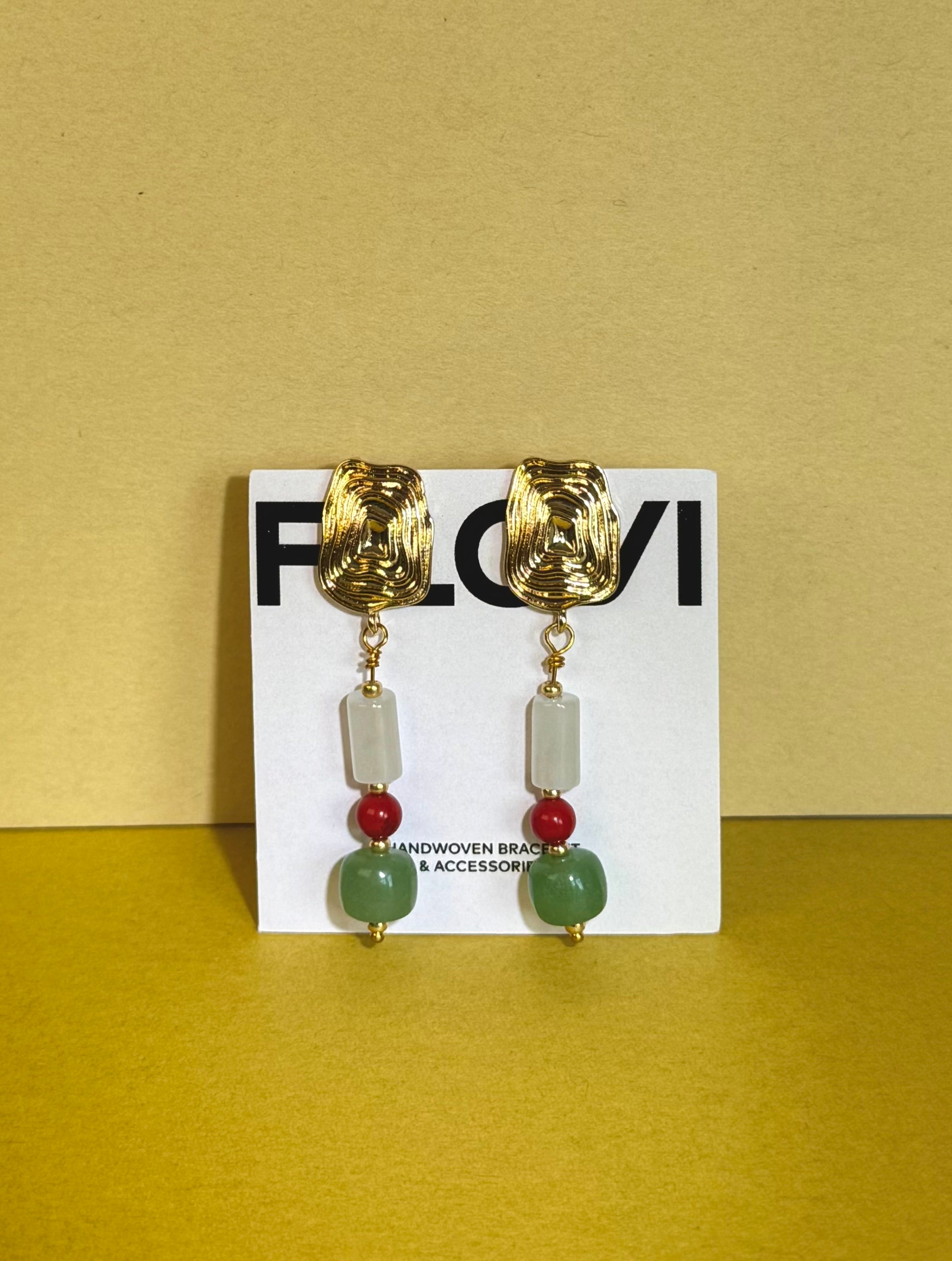 Boucles d’oreilles "Cerise et Bananier" jade et agate rouge