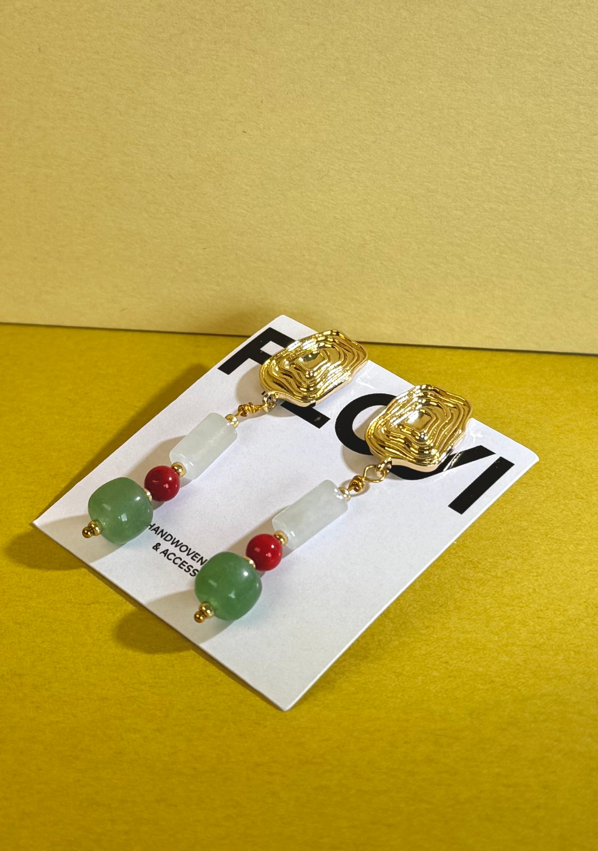 Boucles d’oreilles "Cerise et Bananier" jade et agate rouge