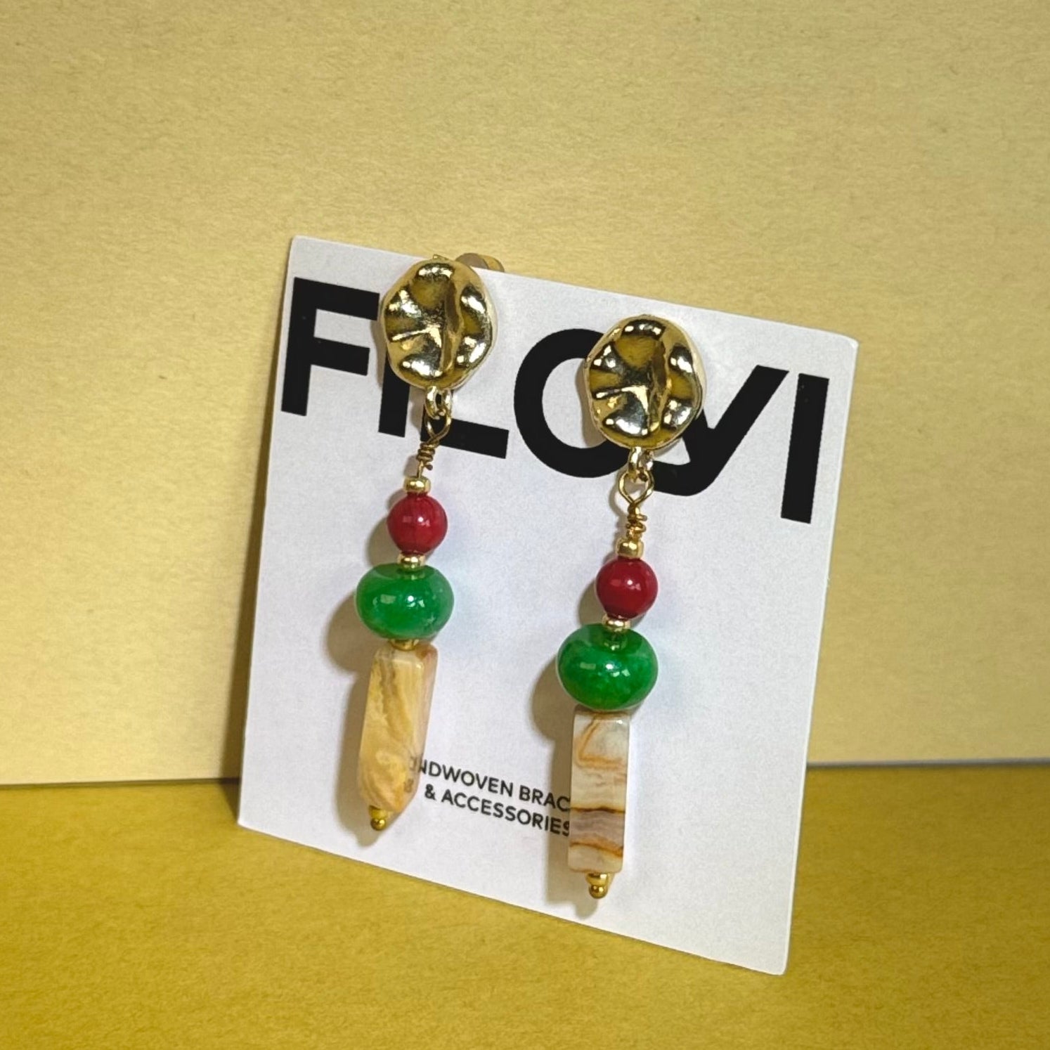 Boucles d’oreilles artisanales "Hong" - agate et jade verte