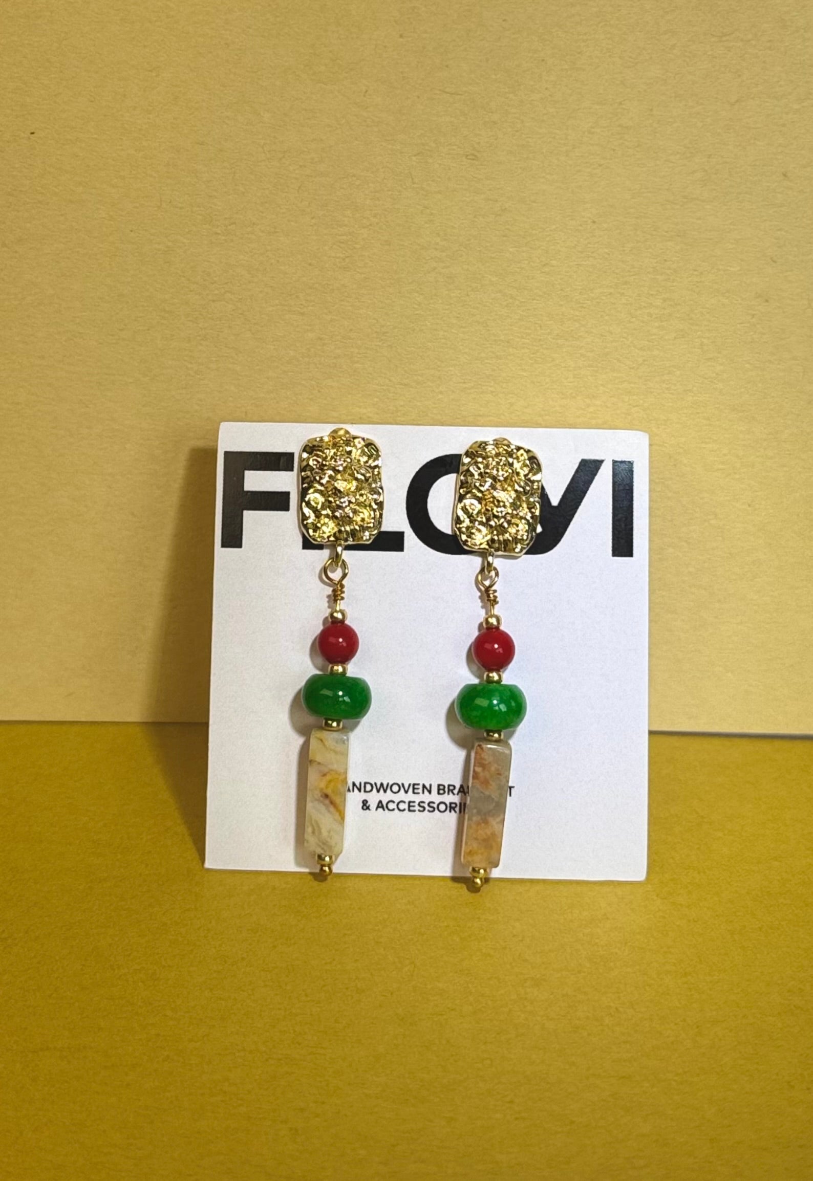 Boucles d’oreilles artisanales "Hong" - agate et jade verte