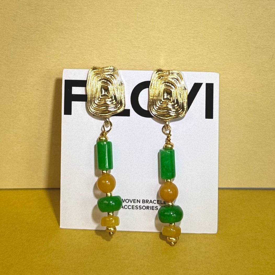 Boucles d’oreilles "Toit de porcelaine" jade verte et jaune