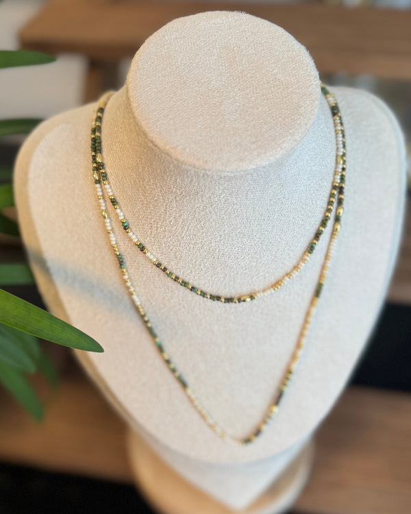 Collier artisanal perlé très fin, inspiré de Byzantine, ajustable