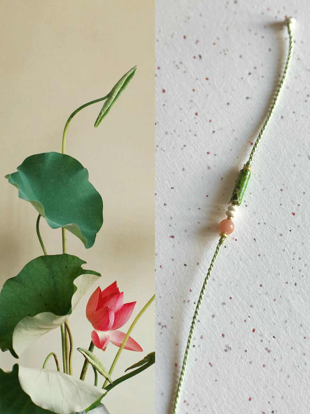 Bracelet tressé ajustable - serpentine verte, agate rose et turquoise blanche