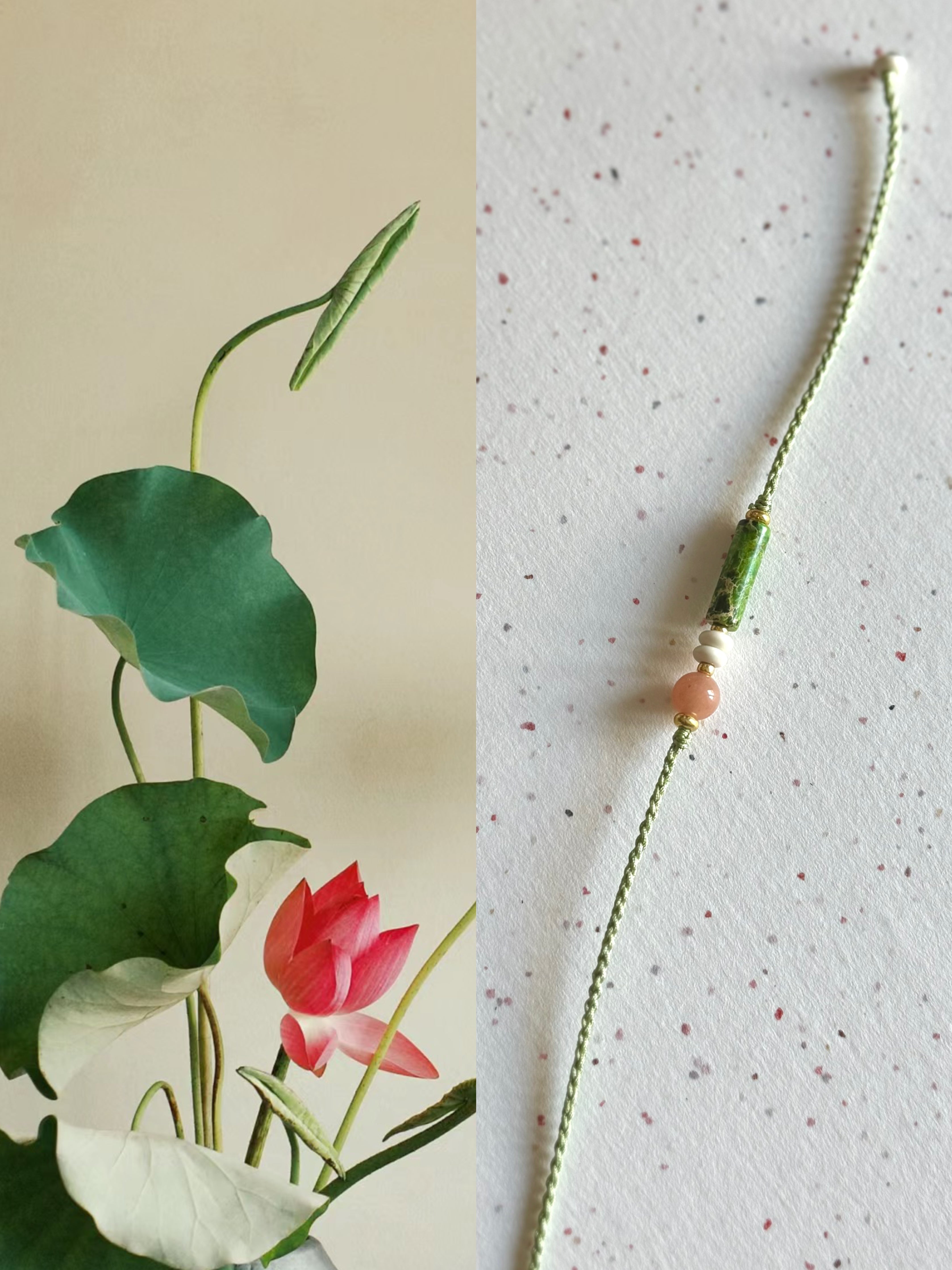 Bracelet tressé ajustable - serpentine verte, agate rose et turquoise blanche