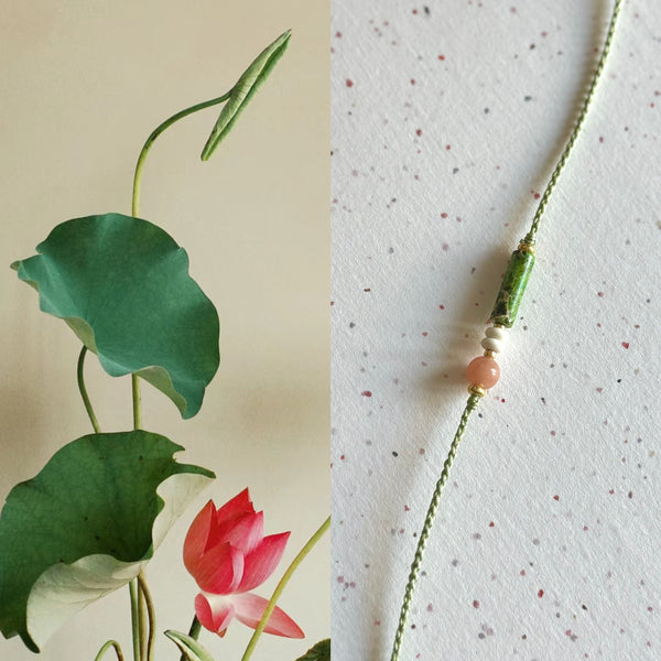 Bracelet tressé ajustable - serpentine verte, agate rose et turquoise blanche