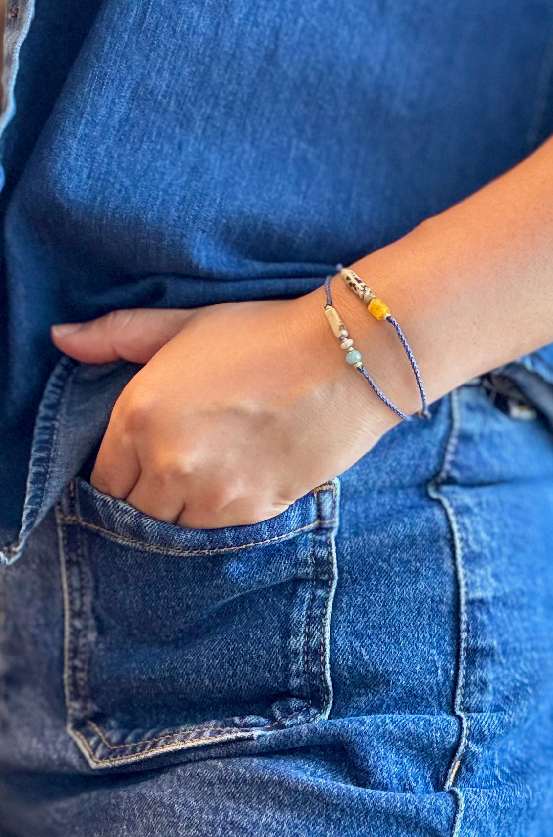 Bracelet tressé unisexe ajustable - jade et pierre naturelle de Shoushan