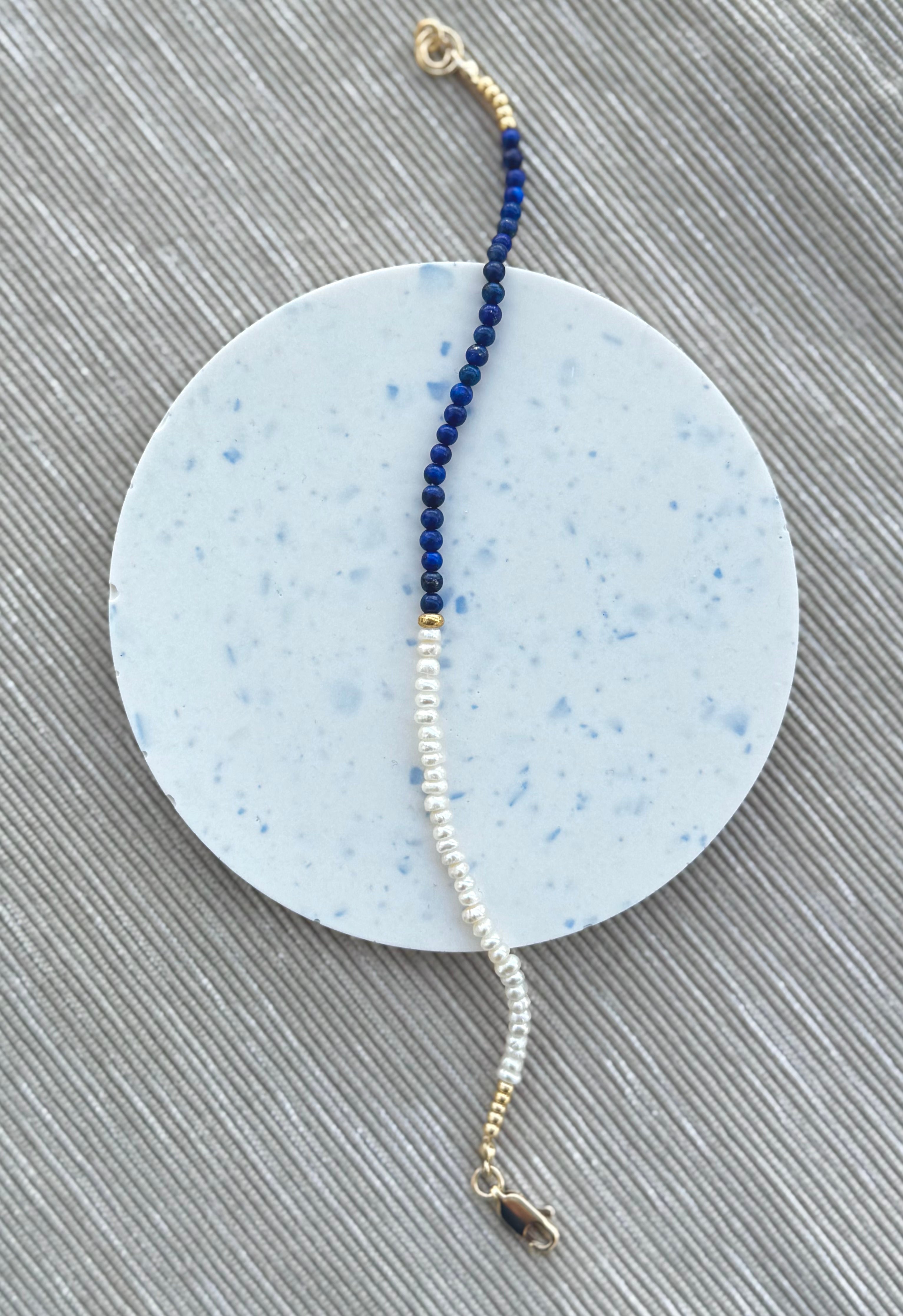 Bracelet en perles d'eau douce et Lapis-Lazuli extra-fin - Half Blue