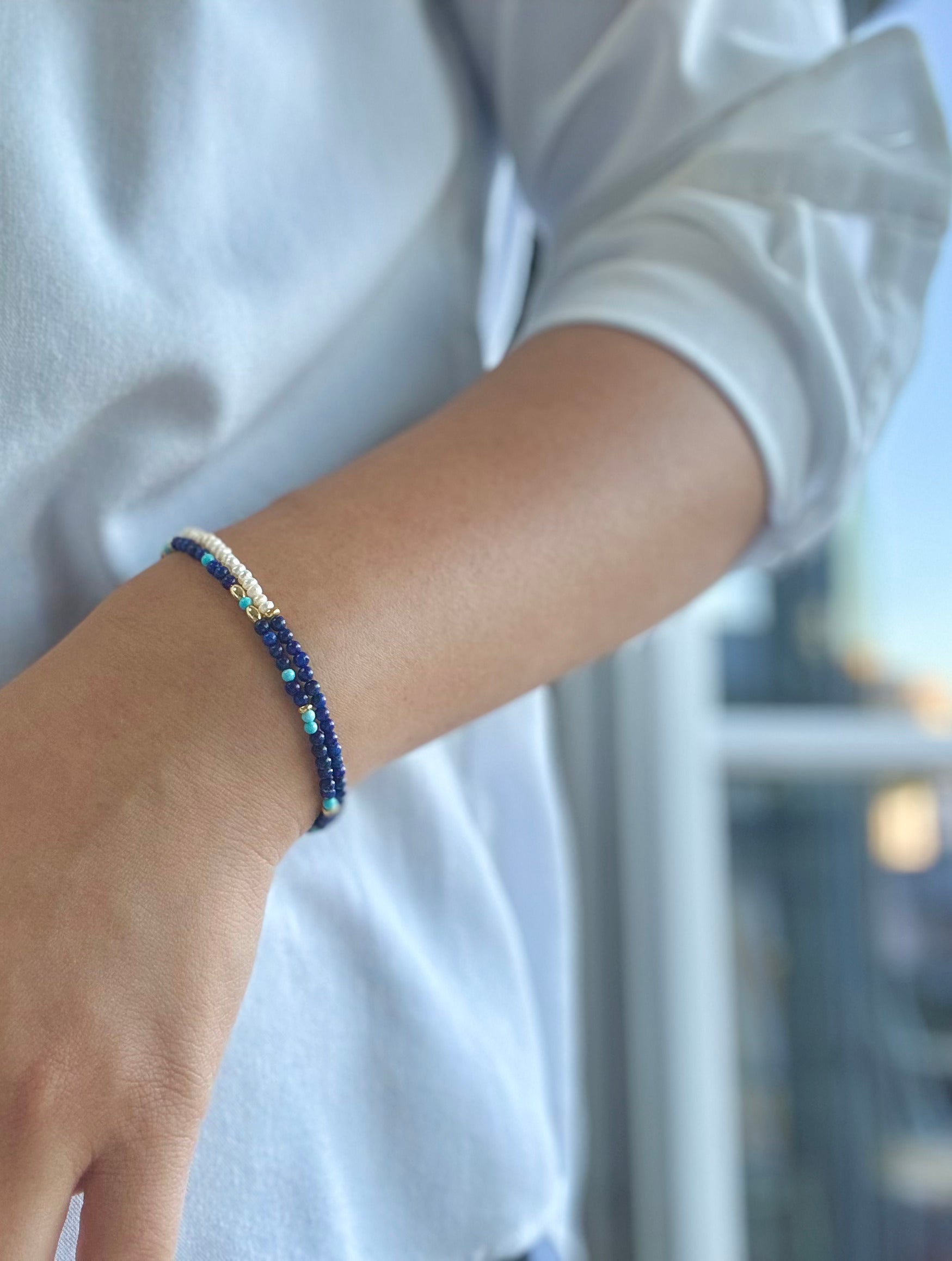 Bracelet en perles d'eau douce et Lapis-Lazuli extra-fin - Half Blue