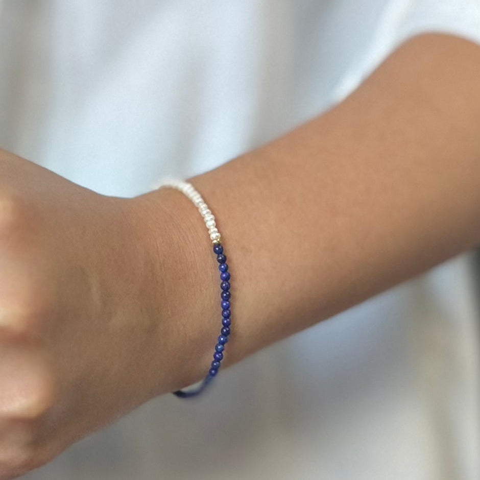 Bracelet en perles d'eau douce et Lapis-Lazuli extra-fin - Half Blue