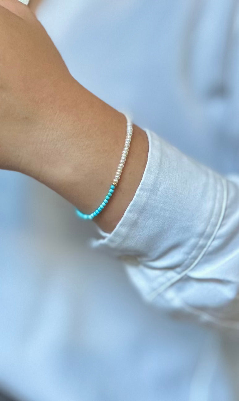 Bracelet en perles d'eau douce et Turquoise extra-fin