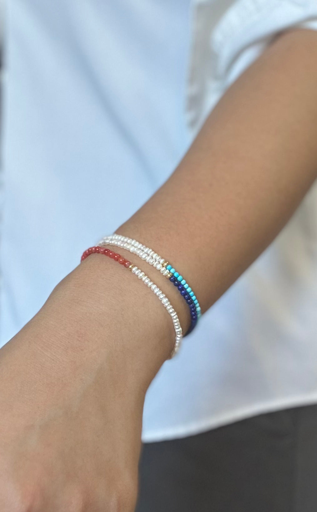 Bracelet en perles d'eau douce et Lapis-Lazuli extra-fin - Half Blue